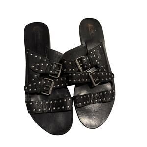 Sol Sana Genuine Leather Sandals Women’s 40 9 Black Silver hardware Wrap Studs